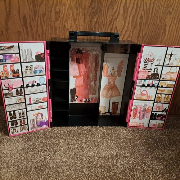 Vintage 2011 Mattel Barbie Wardrobe Carrying Closet Case Pink and Black - Picture 5 of 7